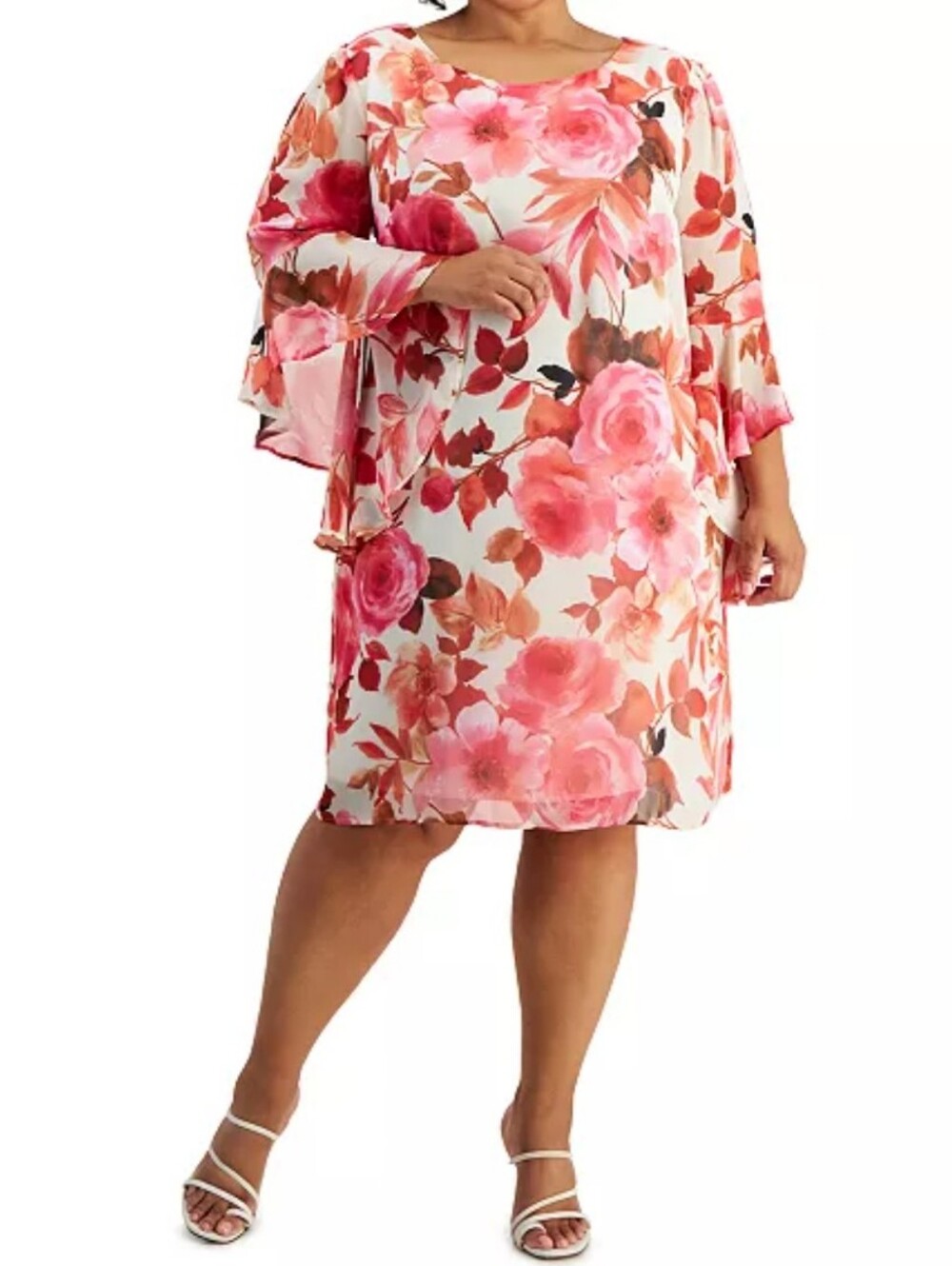 Connected Apparel Floral Chiffon Dress - Pink Floral